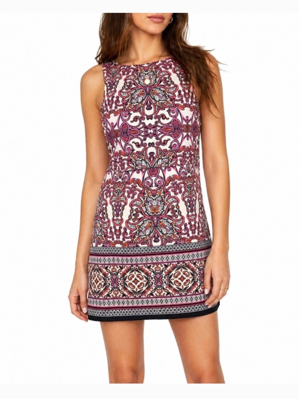 Vince Camuto Womens Pink White Paisley Medallion Popover Shift Dress Size 14